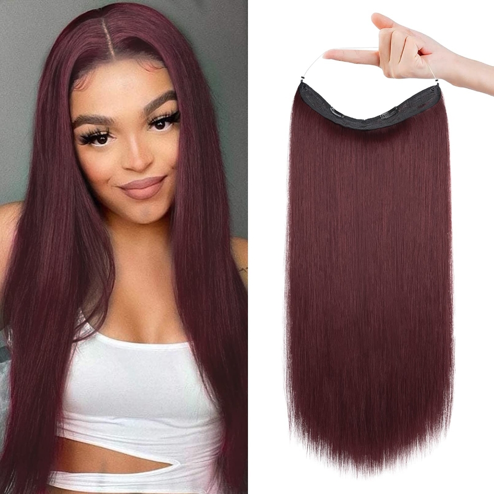 Hair Extensions with Transparent Headband Adjustable Size Removable Secure Clips